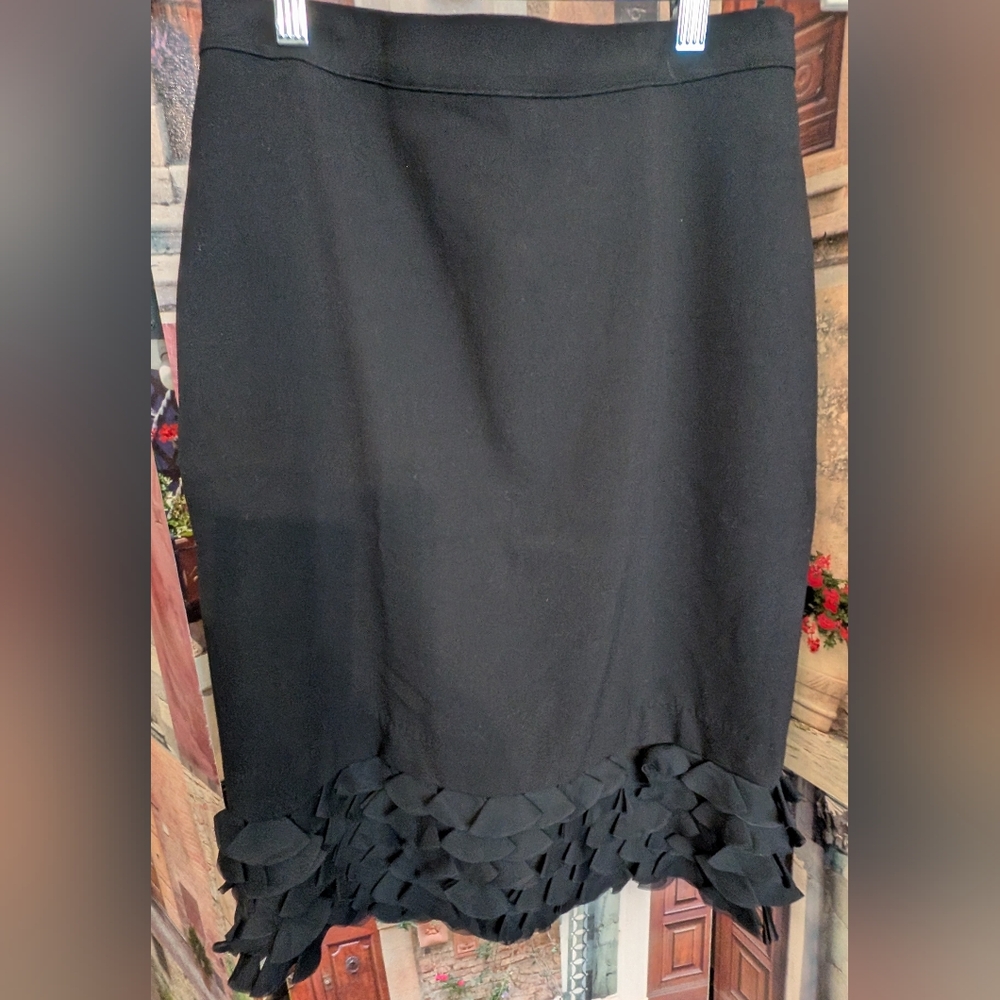 Paniz Black Pencil Skirt with Layered Hem NWOT